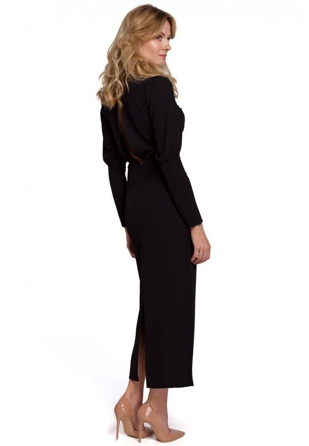 Makover - Elegancka ołówkowa sukienka 7/8 z odkrytymi plecami. Typ sukienki: ołówkowe. Styl: elegancki