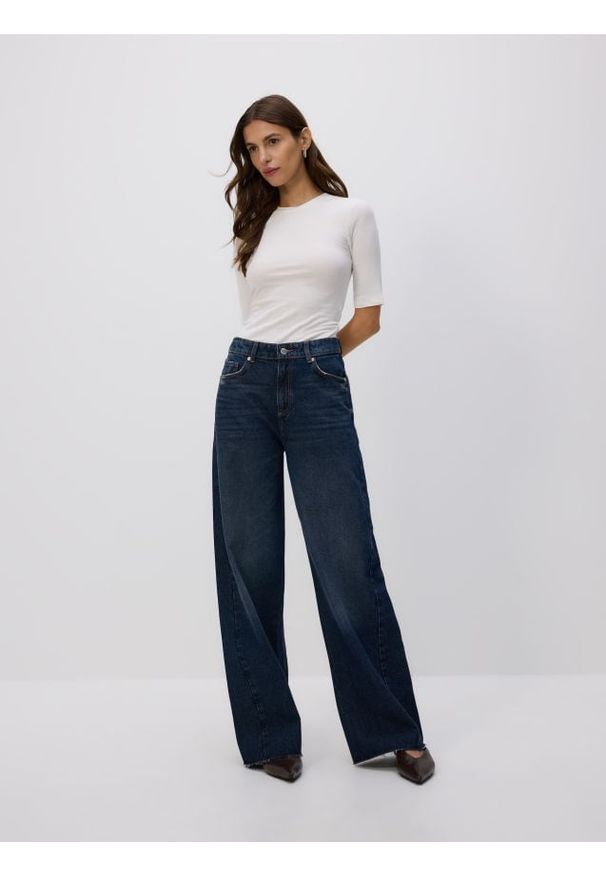 Reserved - Jeansy wide leg z przeszyciami - indigo jeans