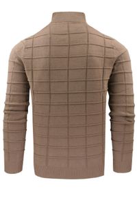 Elegancki Sweter Męski (Zamek) - Pako Jeans - Wysoki Dekolt, Kawa z Mlekiem. Kolor: brązowy, wielokolorowy, beżowy. Materiał: bawełna. Styl: elegancki #5