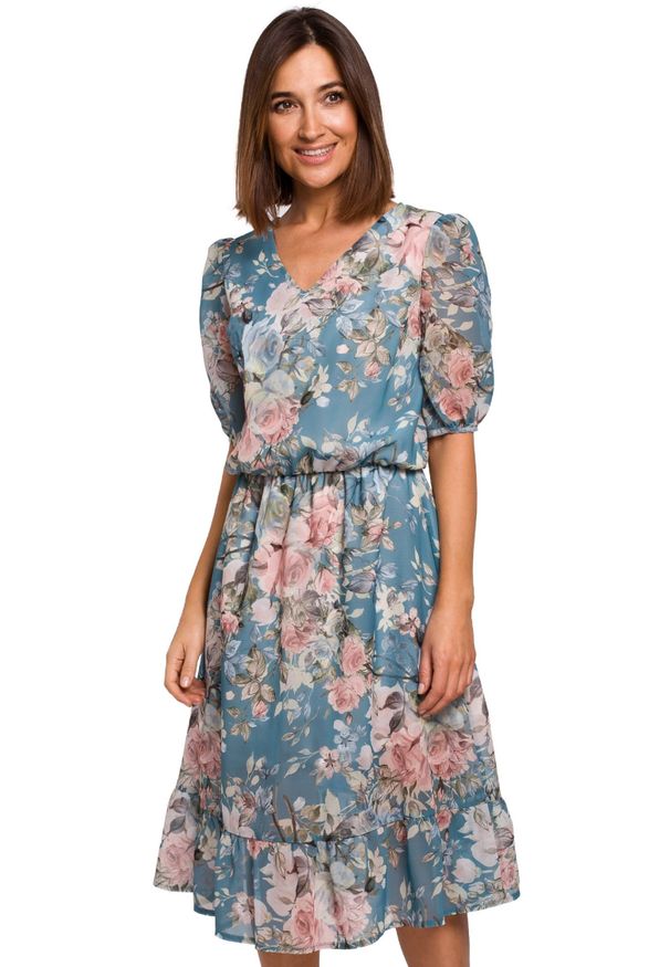 Sukienka koktajlowa w kwiaty, na wiosnę, elegancka