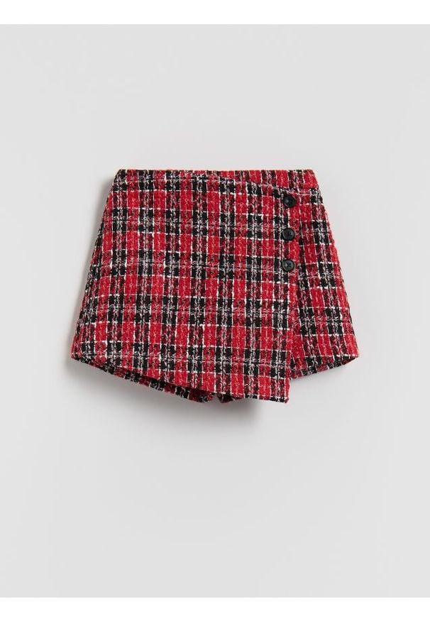 Reserved - Tweedowe szorty - czerwony. Kolor: czerwony. Materiał: wełna, dzianina