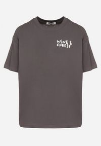 Born2be - Ciemnoszary Bawełniany T-shirt z Ozdobnym Nadrukiem Addlessa. Okazja: na co dzień. Kolor: szary. Materiał: bawełna. Wzór: nadruk. Styl: klasyczny, casual #6