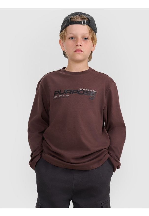 4f - 4F Longsleeve regular z nadrukiem chłopięcy - brązowy 152 (11-12 lat). Okazja: na co dzień. Kolor: brązowy. Materiał: jersey, materiał, bawełna. Długość rękawa: długi rękaw. Długość: długie. Wzór: nadruk. Sezon: lato. Styl: casual, klasyczny, sportowy