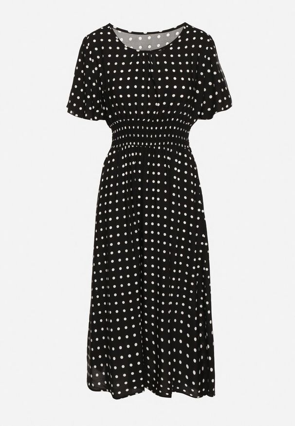 Born2be - Czarna Sukienka z Bawełny Rozkloszowana w Kropki Toliennea. Okazja: na co dzień. Kolor: czarny. Materiał: bawełna. Wzór: kropki. Styl: casual