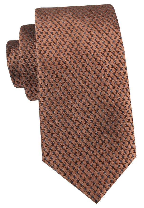Krawat Męski - Angelo di Monti - Brązowy z Drobnym Wzorem. Kolor: brązowy, beżowy, wielokolorowy. Materiał: tkanina. Styl: elegancki, wizytowy