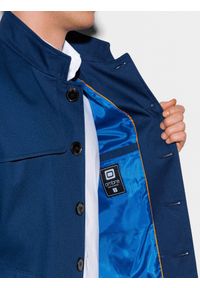 Ombre Clothing - Płaszcz męski - granatowy C269 - XL. Typ kołnierza: kołnierzyk stójkowy. Kolor: niebieski. Materiał: bawełna, poliester. Sezon: jesień. Styl: elegancki #7