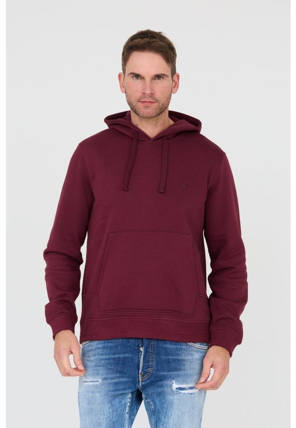 Guess - GUESS Bordowa męska bluza, Rozmiar S. Typ kołnierza: kaptur. Kolor: czerwony