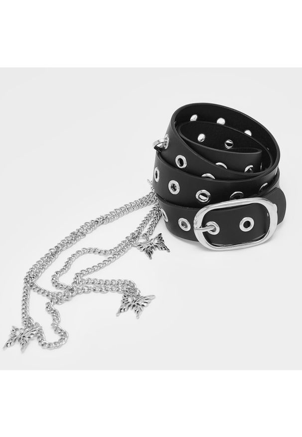 House - Czarny pasek z łańcuchem i metalowymi oczkami - Czarny. Kolor: czarny