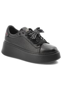CheBello - Czarne Sneakersy Chebello Skórzane Obuwie Damskie. Okazja: na co dzień. Zapięcie: sznurówki. Kolor: czarny. Materiał: skóra. Wzór: jednolity. Obcas: na platformie. Styl: casual, klasyczny, elegancki