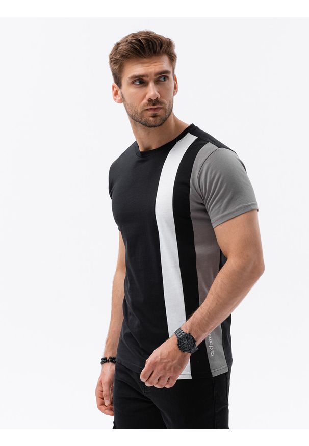 Ombre Clothing - T-shirt męski bawełniany - czarny V1 S1630 - L. Kolor: czarny. Materiał: bawełna
