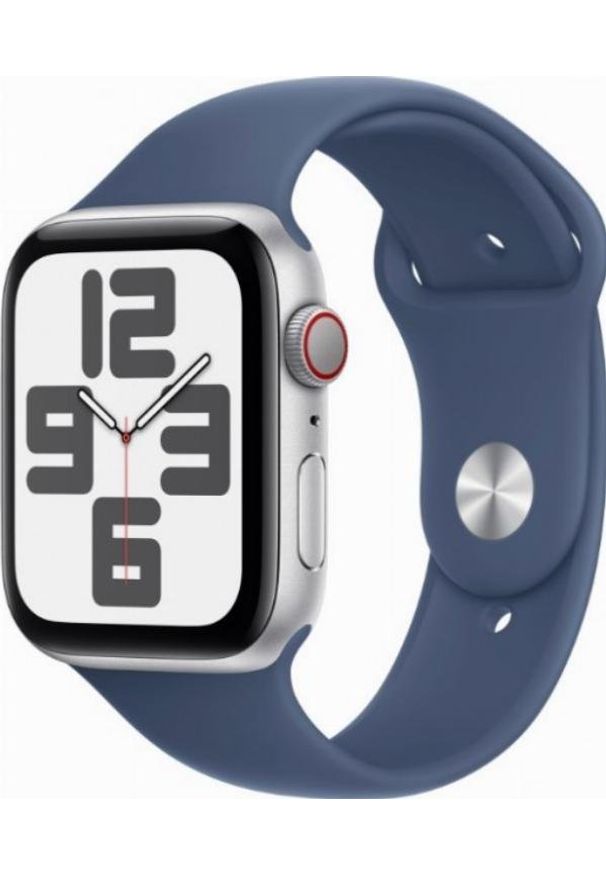 APPLE - Smartwatch Apple Watch SE GPS + Cellular, koperta 40 mm z aluminium w kolorze srebrnym z paskiem sportowym w kolorze denim - rozmiar S/M. Rodzaj zegarka: smartwatch. Kolor: srebrny. Materiał: denim. Styl: sportowy