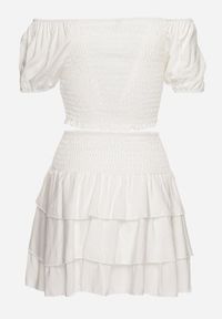 Born2be - Biały Komplet Bawełniany Bluzka Hiszpanka i Spódnica z Falbankami Vexa. Kolor: biały. Materiał: bawełna. Wzór: aplikacja #7