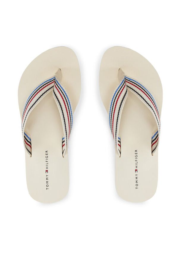 TOMMY HILFIGER - Tommy Hilfiger Japonki Wedge Stripes Beach Sandal FW0FW07858 Beżowy. Kolor: beżowy. Materiał: materiał