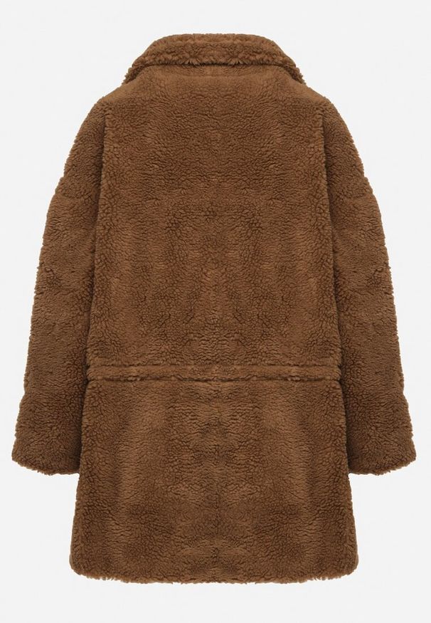 Born2be - Brązowa Kurtka Futerko Teddy ze Ściągaczami w Talii Enaviana. Okazja: na co dzień. Kolor: brązowy. Materiał: futro. Styl: wizytowy, elegancki, casual