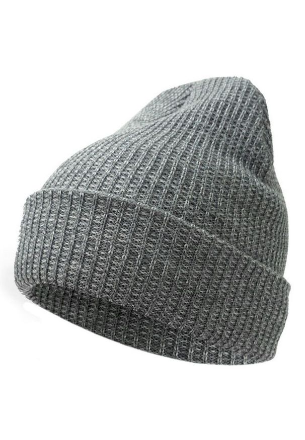 Pako Jeans - Popielata, Męska Zimowa Czapka, Ciepła, Podwijane Beanie, Szara. Kolor: szary. Materiał: akryl. Sezon: zima