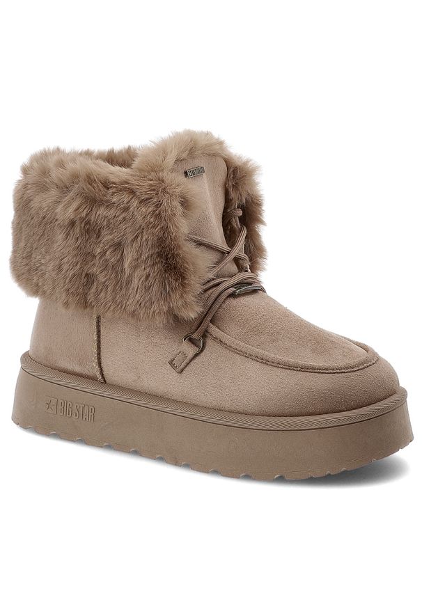 Big-Star - Beżowe Śniegowce Big Star Ocieplane Obuwie Damskie. Okazja: na co dzień. Kolor: beżowy. Materiał: zamsz, futro. Szerokość cholewki: normalna. Sezon: zima. Styl: casual, elegancki