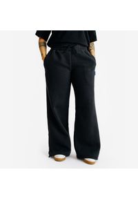 Decathlon - Spodnie dresowe damskie Elementals krój prosty. Kolor: czarny. Materiał: poliester, bawełna, materiał. Długość: długie #1