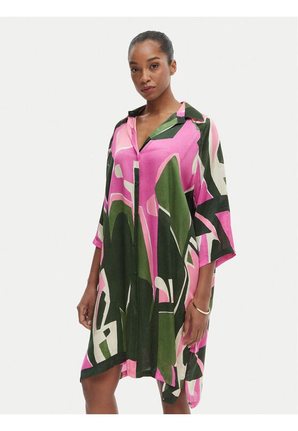 Iconique Sukienka koszulowa Annabelle IC26-098 Kolorowy Relaxed Fit. Materiał: wiskoza. Wzór: kolorowy. Typ sukienki: koszulowe