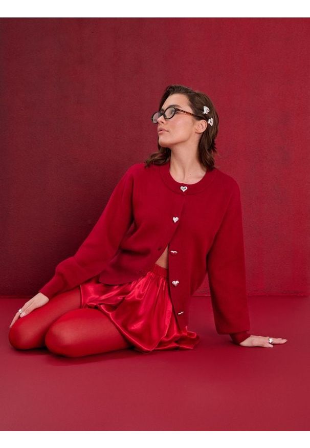 Sinsay - Sweter z ozdobnymi guzikami - pomarańczowy. Kolor: pomarańczowy