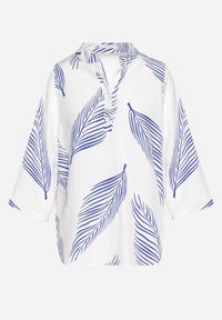 Born2be - Biało-Niebieska Koszula z Bawełną we Wzór Liści Lumavaie. Okazja: na co dzień. Kolor: niebieski. Materiał: bawełna. Styl: elegancki, casual #6
