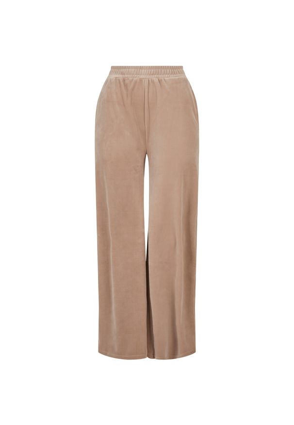 Spodnie damskie Urban Classics wysoka talia straight velvet. Stan: podwyższony. Kolor: beżowy. Długość: długie