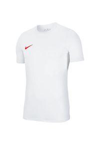 Koszulka piłkarska dziecięca Nike Dry Park VII treningowa szybkoschnąca Dri Fit. Kolor: czerwony, wielokolorowy, biały. Technologia: Dri-Fit (Nike). Sport: piłka nożna #1