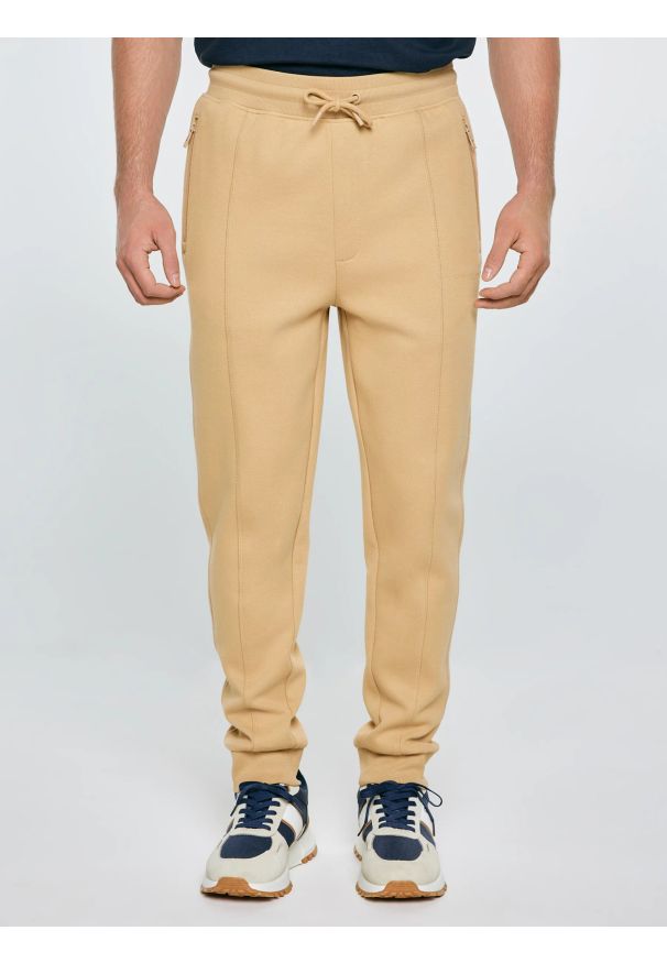 Big-Star - Spodnie męskie dresowe beżowe Wladorp 801. Kolor: beżowy. Materiał: dresówka. Wzór: nadruk, ze splotem