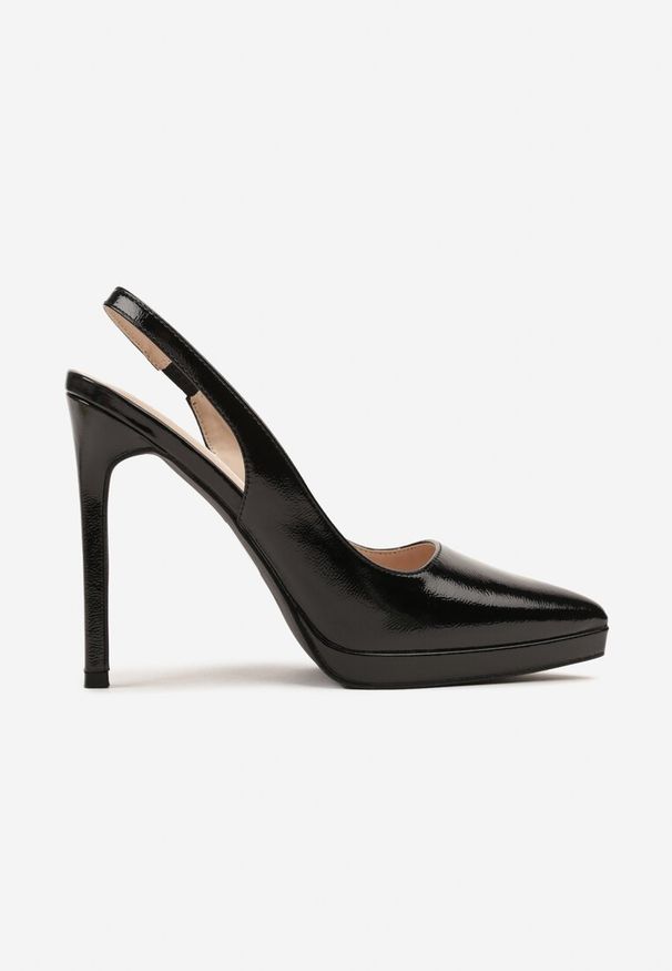 Renee - Czarne Sandały na Szpilce Lakierowane Typu Slingback Novalise. Okazja: na co dzień. Kolor: czarny. Materiał: lakier. Wzór: kwiaty. Obcas: na szpilce. Styl: casual, elegancki