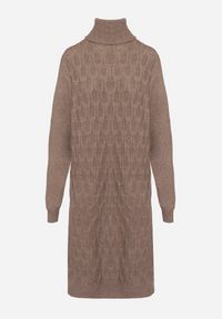 Born2be - Brązowa Sweterkowa Sukienka z Wełną Bawełną i Golfem o Pudełkowym Kroju Akenavia. Okazja: na co dzień. Typ kołnierza: golf. Kolor: brązowy. Materiał: wełna, bawełna. Styl: casual, elegancki #2