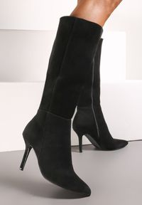 Renee - Czarne Kozaki na Cienkiej Szpilce do Kolana z Imitacji Zamszu Neleko. Kolor: czarny. Materiał: zamsz. Wzór: jednolity #3
