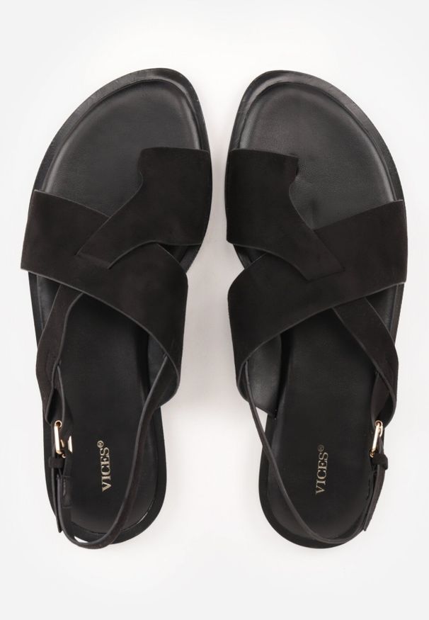 Born2be - Czarne Sandały VICES ze Skrzyżowanymi Paskami i Paskiem na Duży Palec Phaisacia. Okazja: na co dzień. Zapięcie: pasek. Kolor: czarny. Materiał: len, jeans. Sezon: lato. Styl: elegancki, casual