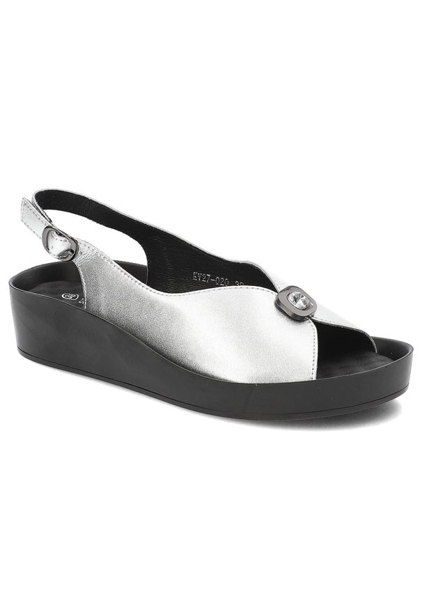 Srebrne Sandały S.Barski Modne Obuwie Damskie. Nosek buta: okrągły. Zapięcie: pasek. Kolor: srebrny. Styl: elegancki, glamour