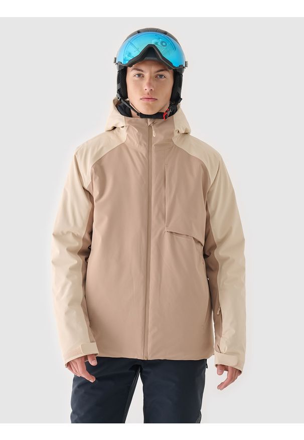 4f - 4F Kurtka narciarska membrana 8000 męska - beżowa 3XL. Okazja: na co dzień. Typ kołnierza: kaptur. Kolor: beżowy. Materiał: tkanina, poliester, dzianina, materiał. Sezon: zima. Styl: casual, klasyczny, sportowy