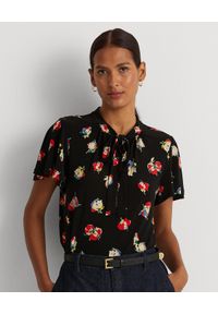 Lauren Ralph Lauren - LAUREN BY RALPH LAUREN - Wzorzysta bluzka z wiązaniem. Kolor: czarny. Materiał: tkanina. Wzór: kolorowy, kwiaty