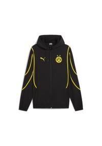 Puma - Męska kurtka przedmeczowa z tkaniny Borussia Dortmund PUMA Black Faster Yellow. Kolor: czarny, żółty, wielokolorowy. Materiał: tkanina #1