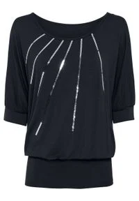 Shirt "nietoperz" bonprix czarny. Kolor: czarny. Materiał: materiał, elastan, wiskoza. Wzór: aplikacja #1