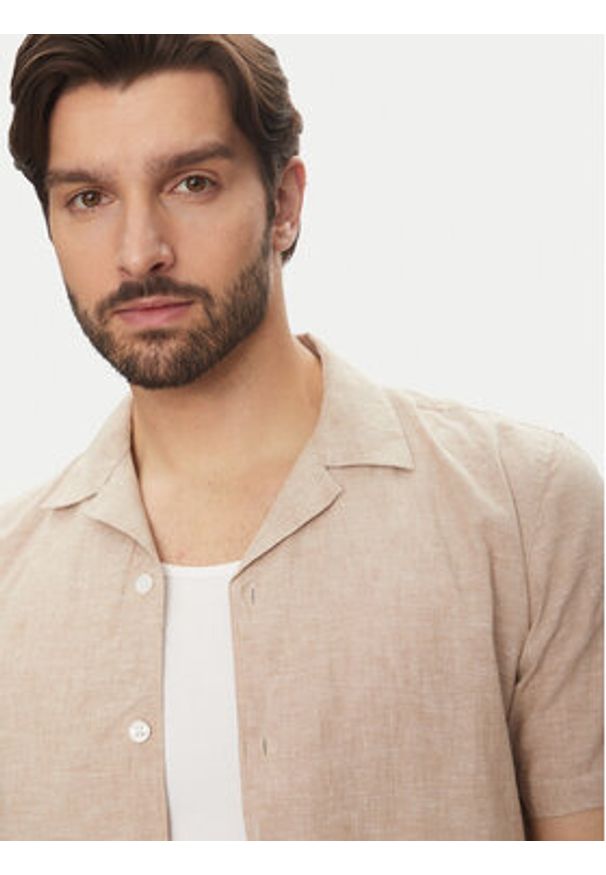 Lindbergh Koszula 30-203319 Beżowy Relaxed Fit. Kolor: beżowy. Materiał: bawełna, len