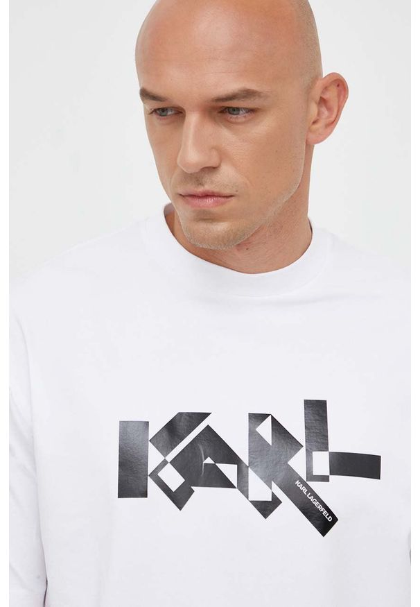 Karl Lagerfeld t-shirt męski kolor biały z nadrukiem. Kolor: biały. Materiał: materiał, dzianina. Wzór: nadruk