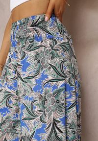 Renee - Niebieskie Szerokie Spodnie z Wiskozy o Długości 7/8 Corsini. Stan: podwyższony. Kolor: niebieski. Materiał: wiskoza. Wzór: aplikacja, nadruk. Styl: elegancki #4
