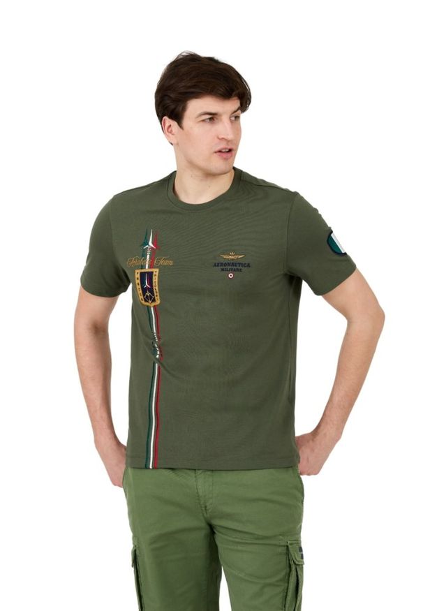 Aeronautica Militare - AERONAUTICA MILITARE Zielony bawełniany męski t-shirt Frecce Tricolori Short Sleeve, Rozmiar M. Kolor: zielony. Materiał: bawełna