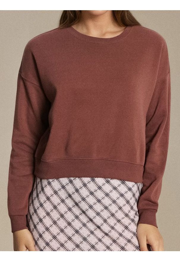 Sinsay - Bluza crewneck regular basic - brązowy. Kolor: brązowy