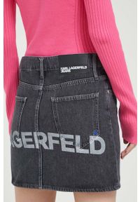 Karl Lagerfeld Jeans spódnica jeansowa kolor czarny mini prosta. Kolor: czarny. Materiał: materiał. Wzór: nadruk #5