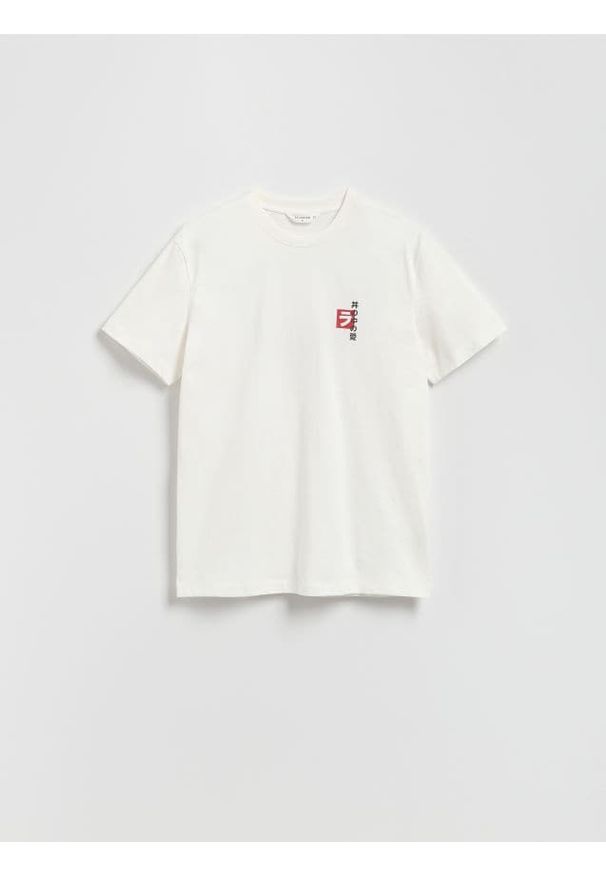 Reserved - T-shirt comfort z nadrukiem - biały. Kolor: biały. Materiał: bawełna, dzianina. Wzór: nadruk