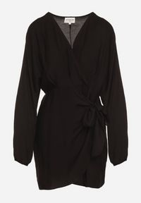 Born2be - Czarna Wiskozowa Sukienka Kopertowa z Wiązaniem i Bufiastymi Rękawami Onevia. Okazja: na co dzień. Kolor: czarny. Materiał: wiskoza. Typ sukienki: kopertowe. Styl: casual, klasyczny #3