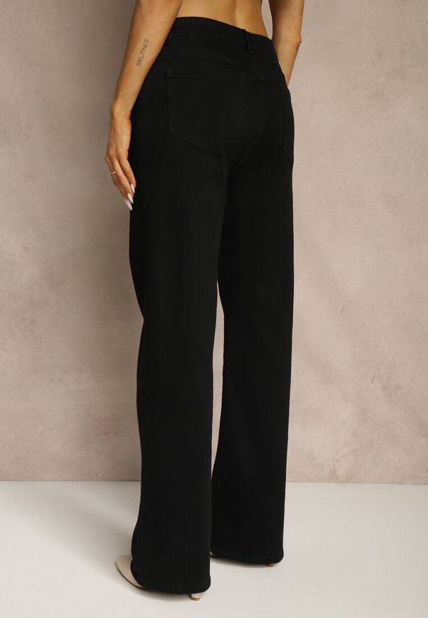 Renee - Czarne Jeansy Wide Leg High Waist z Bawełną i Domieszką Wiskozy Zozelia. Okazja: na co dzień. Stan: podwyższony. Kolekcja: plus size. Kolor: czarny. Styl: klasyczny, casual