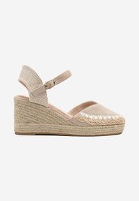 Born2be - Jasnobeżowe Sandały Espadryle z Imitacji Zamszu na Plecionym Koturnie Calriva. Okazja: na co dzień. Zapięcie: sprzączka. Kolor: beżowy. Materiał: zamsz. Sezon: lato. Obcas: na koturnie. Styl: casual, boho, elegancki #5