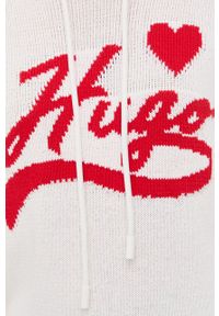 Hugo sweter 50467184 damski kolor beżowy. Typ kołnierza: kaptur. Kolor: beżowy. Materiał: bawełna, dzianina. Długość rękawa: długi rękaw. Długość: długie #5
