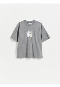 Reserved - Bawełniany t-shirt z nadrukiem - ciemnoszary. Kolor: szary. Materiał: bawełna. Wzór: nadruk #1