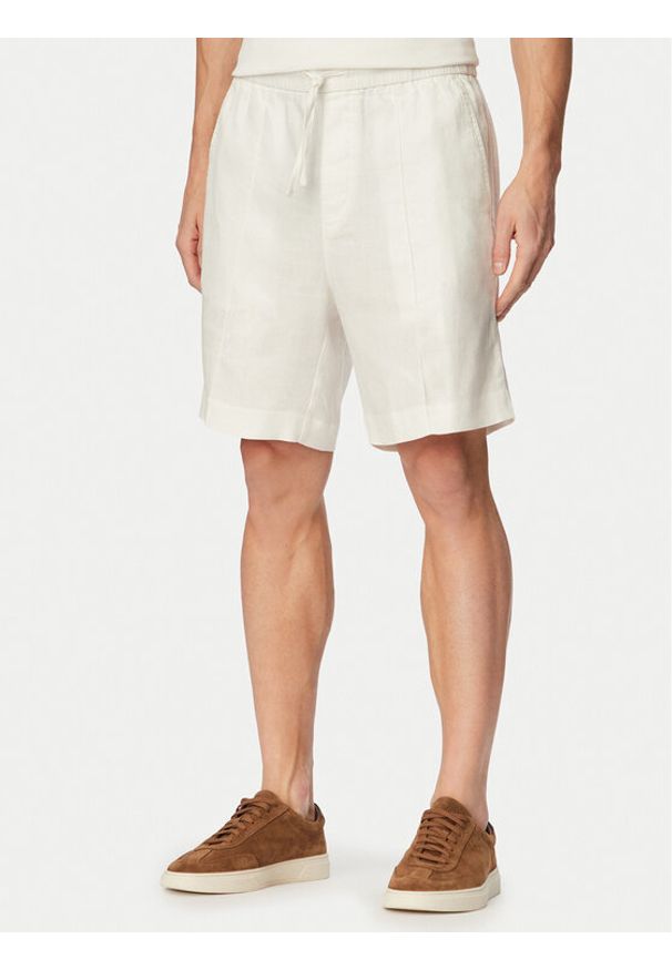 Hugo - HUGO Szorty materiałowe Cino 262FW 50562792 Kremowy Straight Fit. Kolor: kremowy. Materiał: len