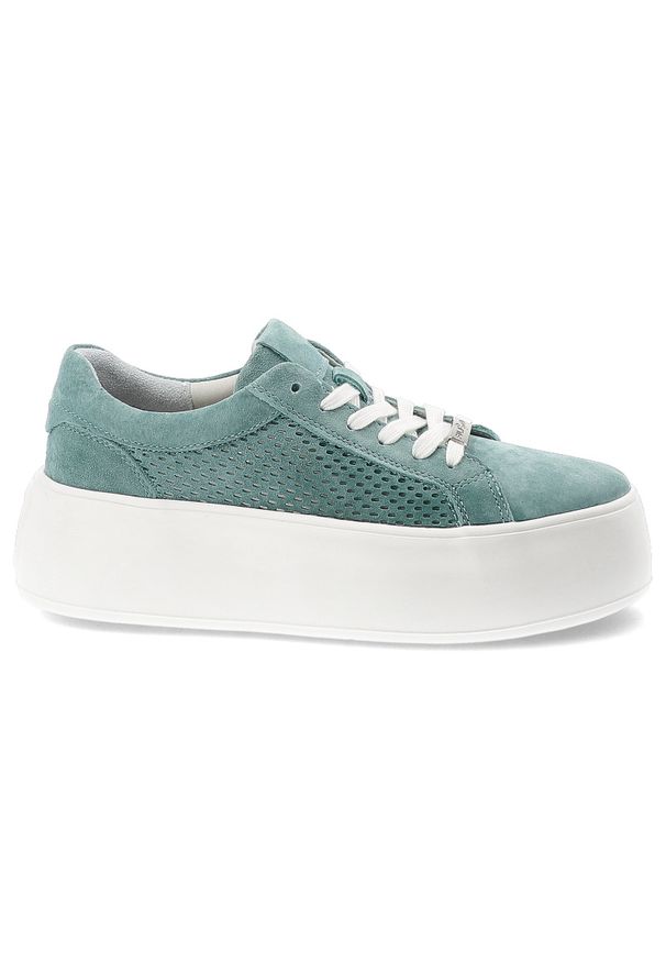 Sneakersy damskie Filippo, cholewka ze skóry naturalnej zamszowej perforowane wstawki po bokach wiązany fason, zielone, DP7520/26. Okazja: na co dzień. Zapięcie: sznurówki. Kolor: zielony. Materiał: skóra, zamsz. Szerokość cholewki: normalna. Obcas: na platformie. Styl: casual
